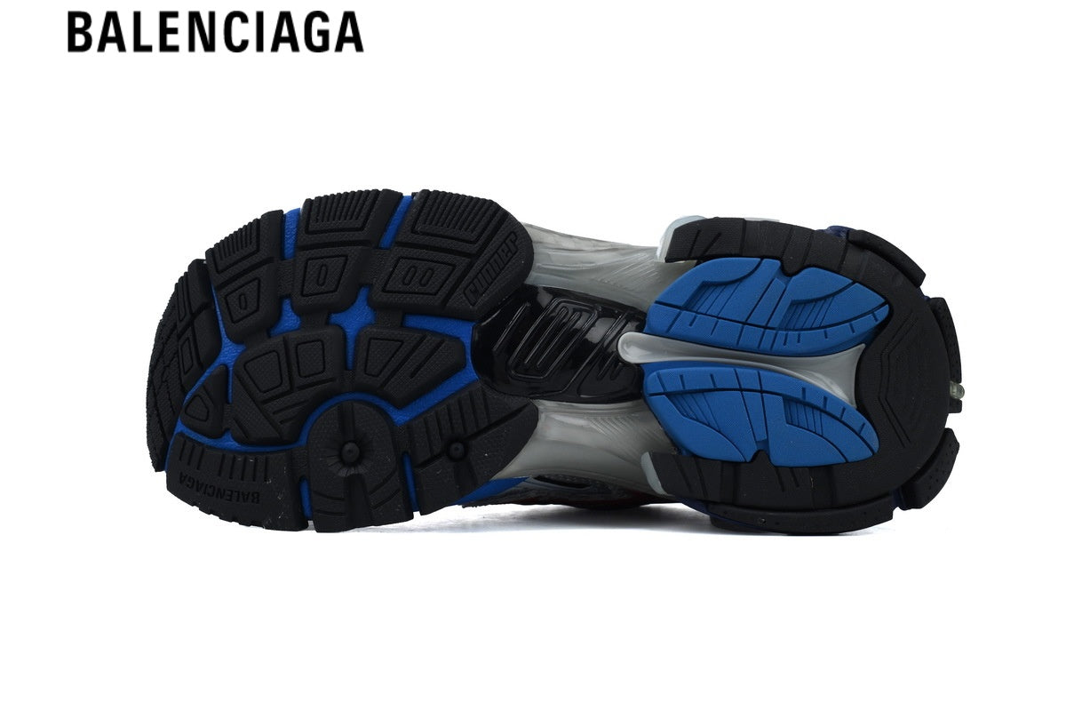Balenciaga Runner men's shoes women sneakers ¡ª Silver Mesh, Red & Blue Synthetic Overlays