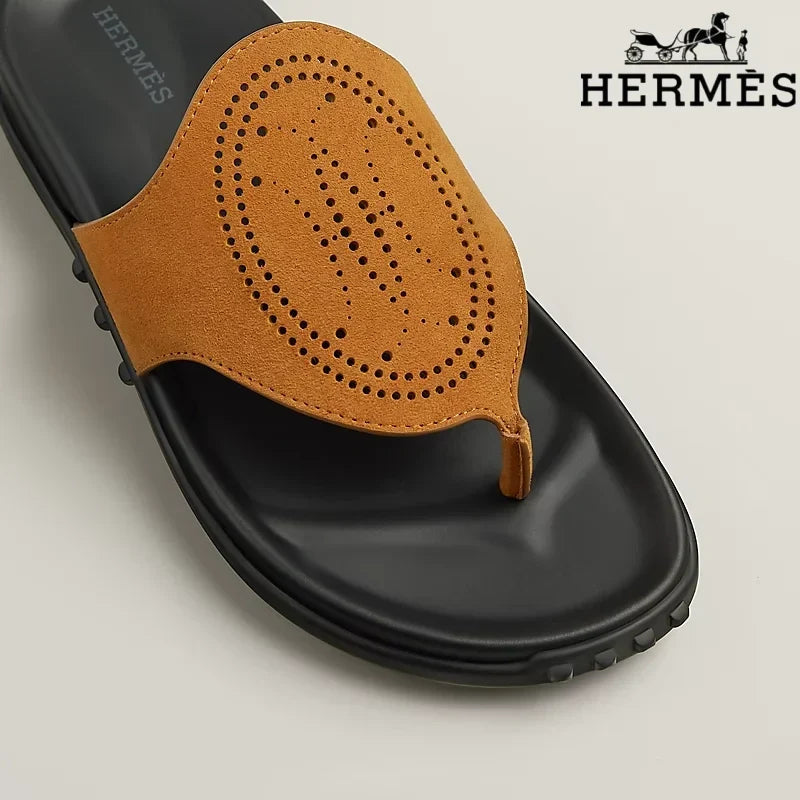 Herm¨¨s female slides Tan Suede Thong Slide Sandals
