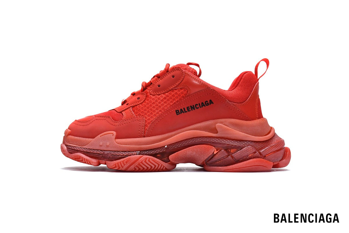 Balenciaga Triple S men's shoes  women sneakers ¨C Red & Clear Sole