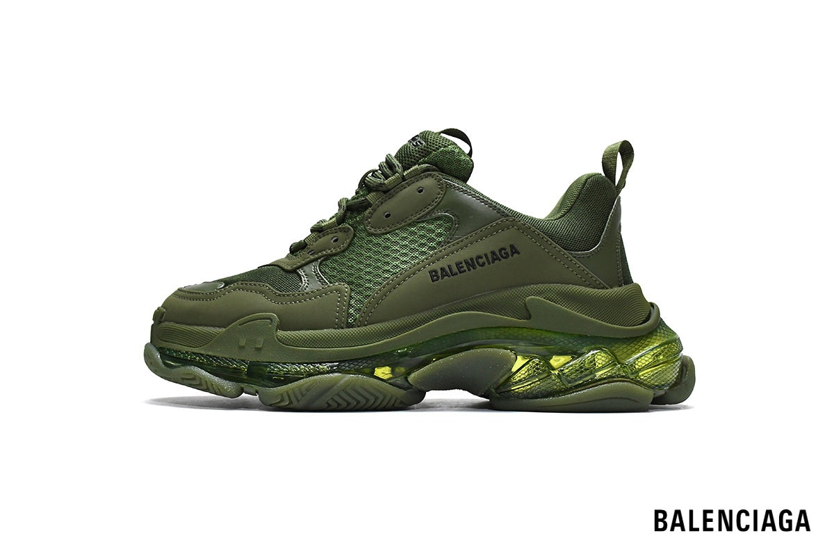 Balenciaga Triple S men's shoes  women sneakers ¨C Olive Green & Clear Sole