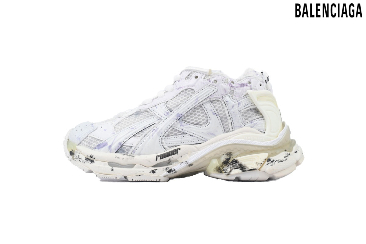 Balenciaga Runner men's shoes  women sneakers ¨C White & Purple Splatter