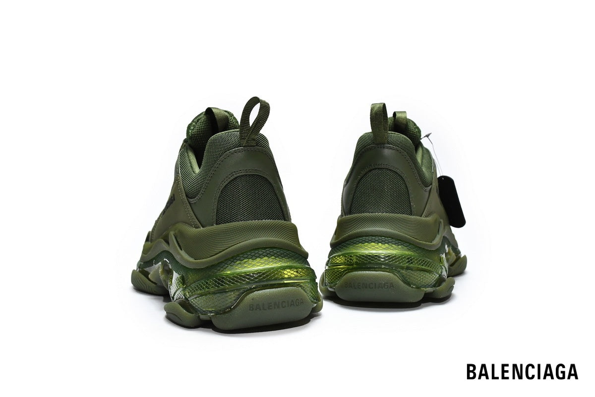 Balenciaga Triple S men's shoes  women sneakers ¨C Olive Green & Clear Sole