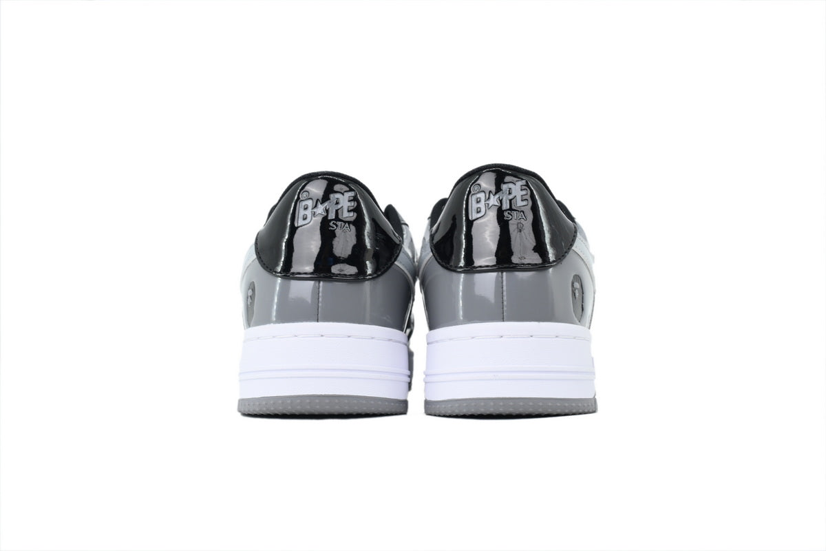 A BATHING APE BAPE STA Glossy Grey & Black White-Star Sneakers | Women's & Men's Skate-Inspired Shoes