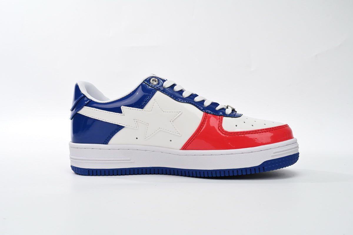 A BATHING APE BAPE STA Glossy Red, White & Blue Sneakers | Women's & Men's Skate-Inspired Shoes