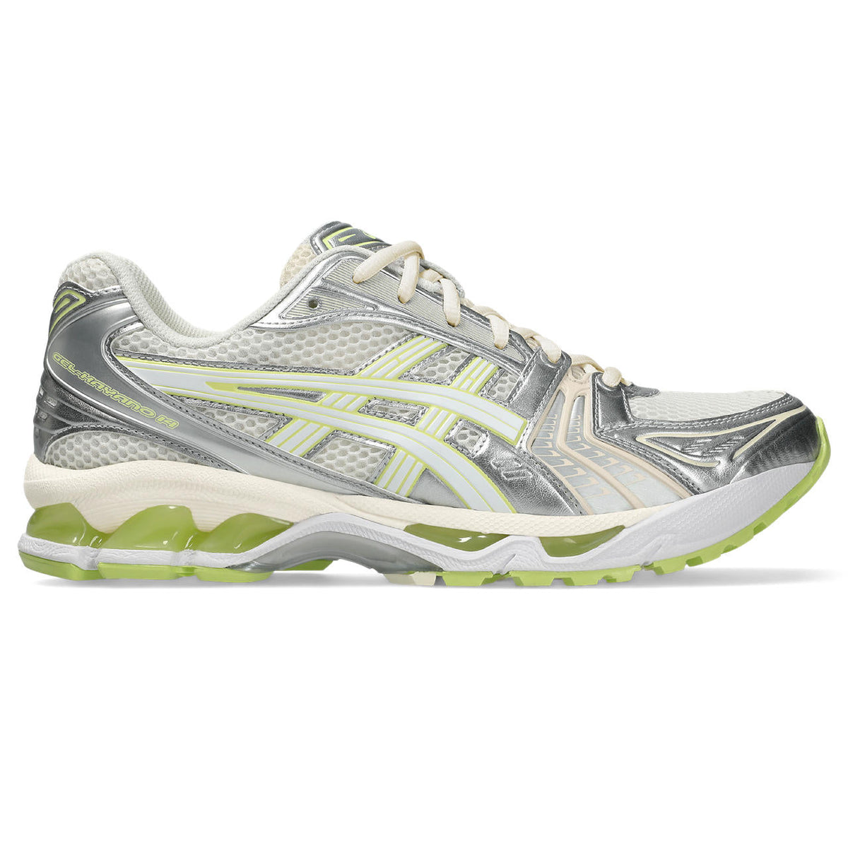 Asics  shoes  neutral running shoes mens  sneakers Gel-Kayano 14 White / Metallic Silver / Lime Green