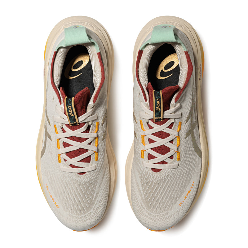 Asics womens shoes  neutral running shoes mens  sneakers Gel-Nimbus Off-White / Gold / Red / Orange