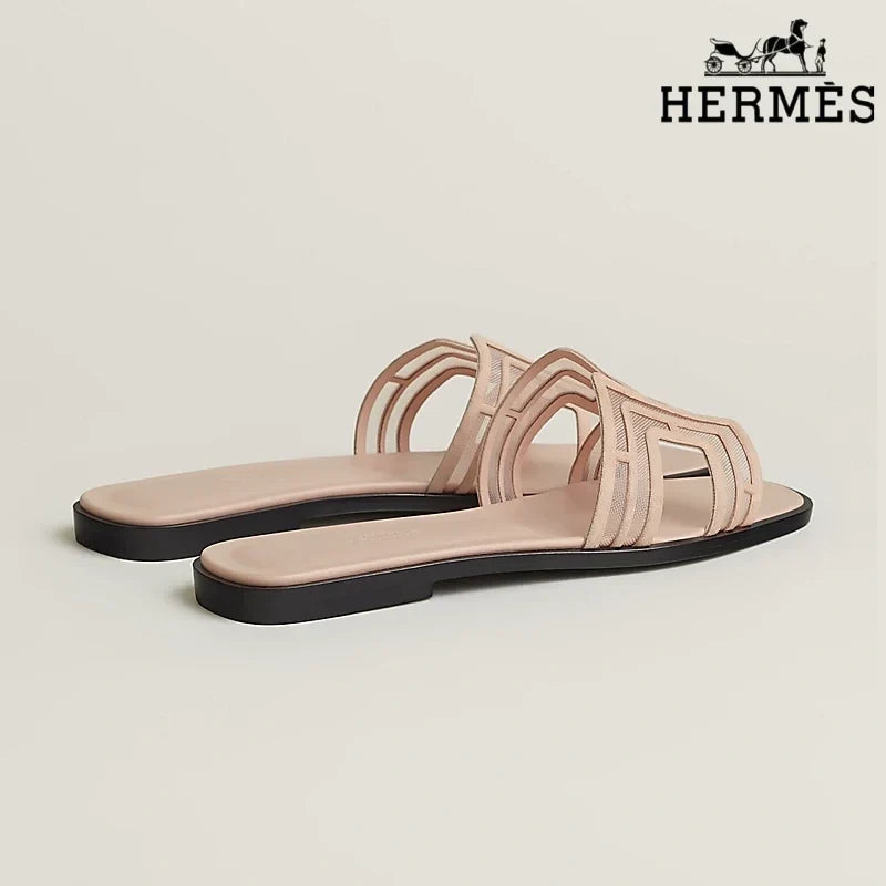 Herm¨¨s Nude Mesh Slide Sandals with H Cutout