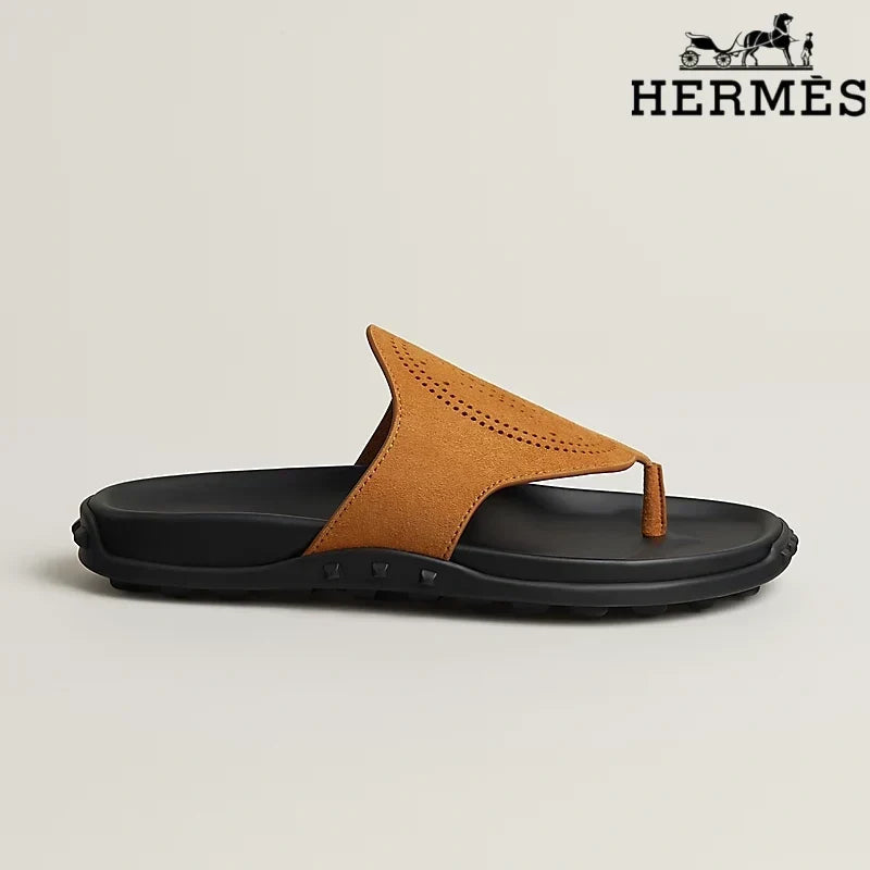 Herm¨¨s  female slides Tan Suede Thong Slide Sandals