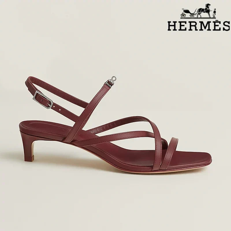 Herm¨¨s Burgundy Calfskin Crisscross Strap Kitten Heel Sandals