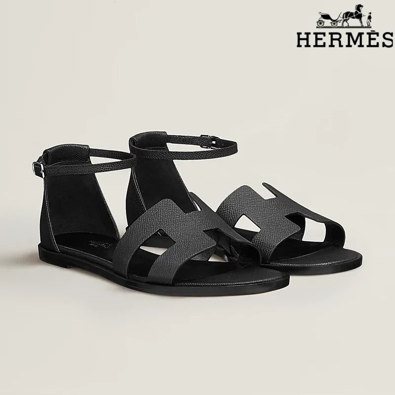 Herm¨¨s Santorini Black Flat Sandals