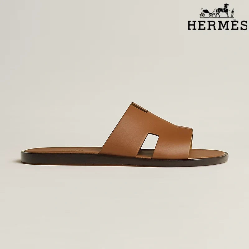 Herm¨¨s Brown Leather Oran Slide Sandals