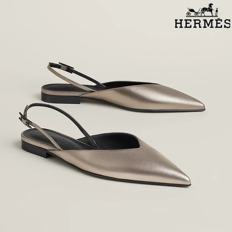 Herm¨¨s Metallic Bronze Leather Slingback Flats