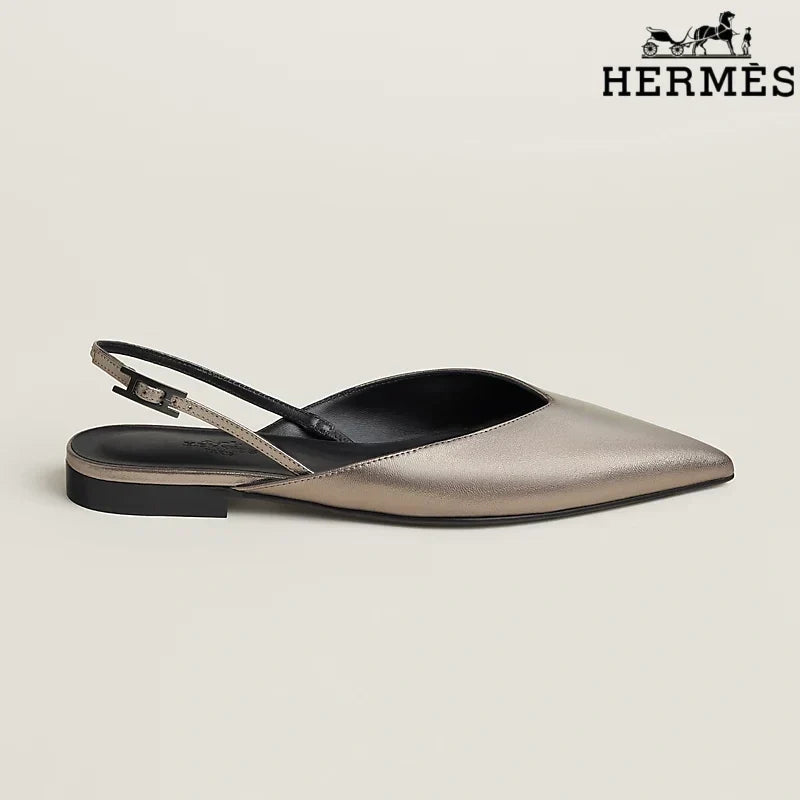 Herm¨¨s Metallic Bronze Leather Slingback Flats
