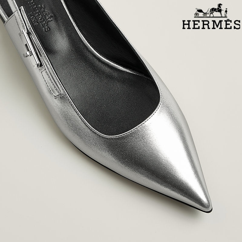Herm¨¨s Silver Metallic Leather Slingback Flats