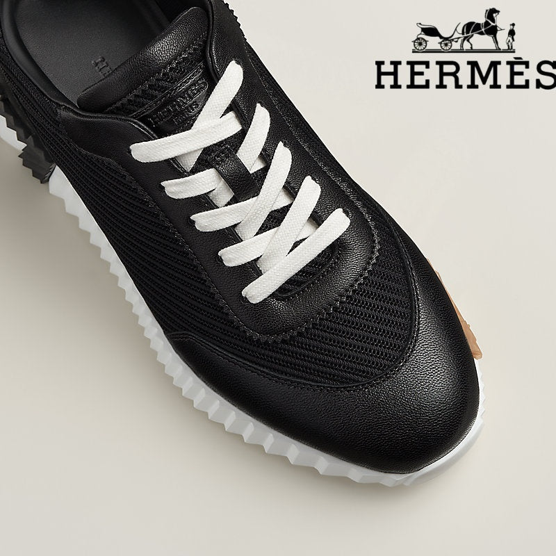Herm¨¨s Black Mesh Leather Bouncing Sneaker