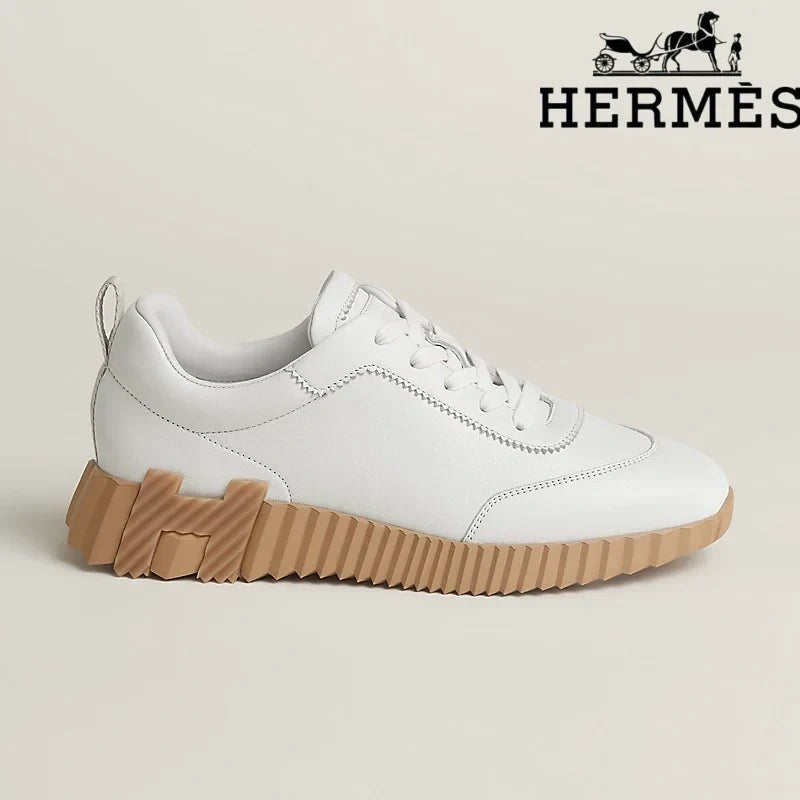 Herm¨¨s womens shoes men sneaker White Leather Bouncing Sneaker