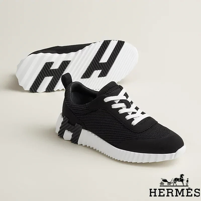 Herm¨¨s Black Mesh Suede Platform Sneakers