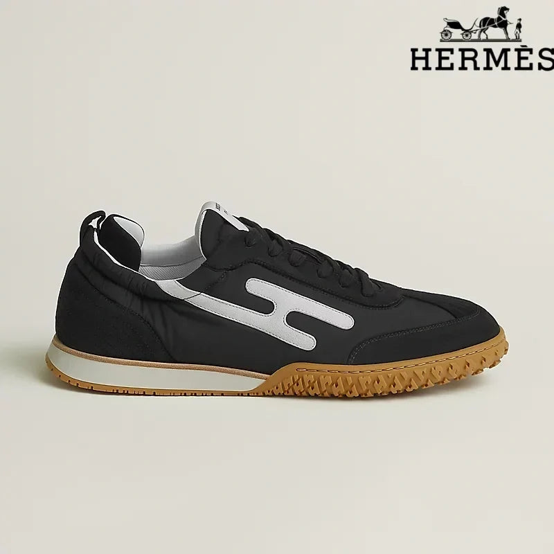 Herm¨¨s Black Nylon Sneakers with White H-Logo