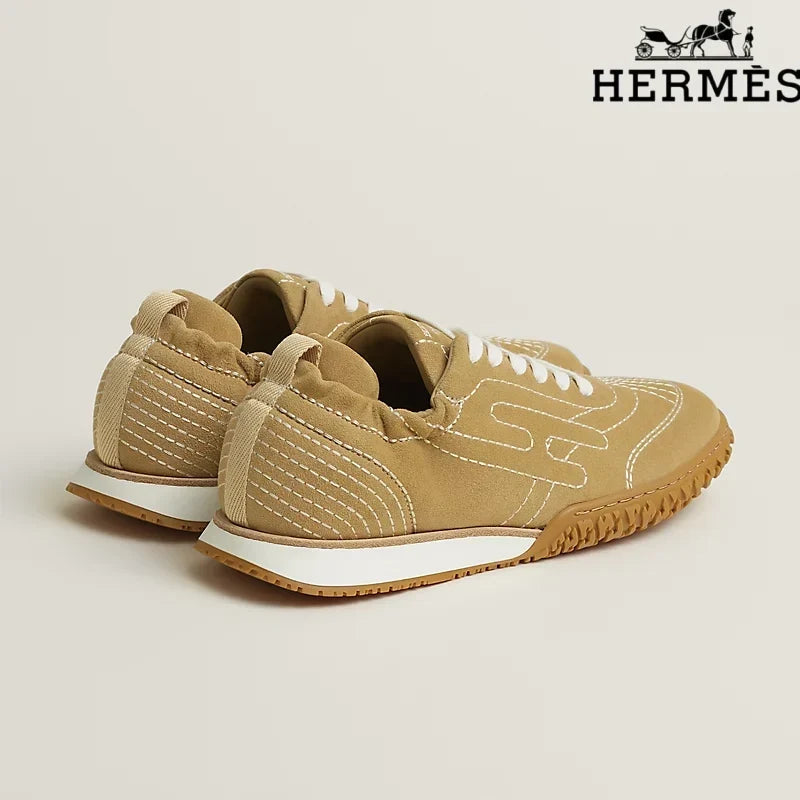 Herm¨¨s Camel Suede Contrast Stitch H-Logo Sneakers