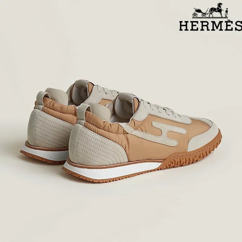 Herm¨¨s Tan and Beige Nylon and Suede Sneakers with H-Logo