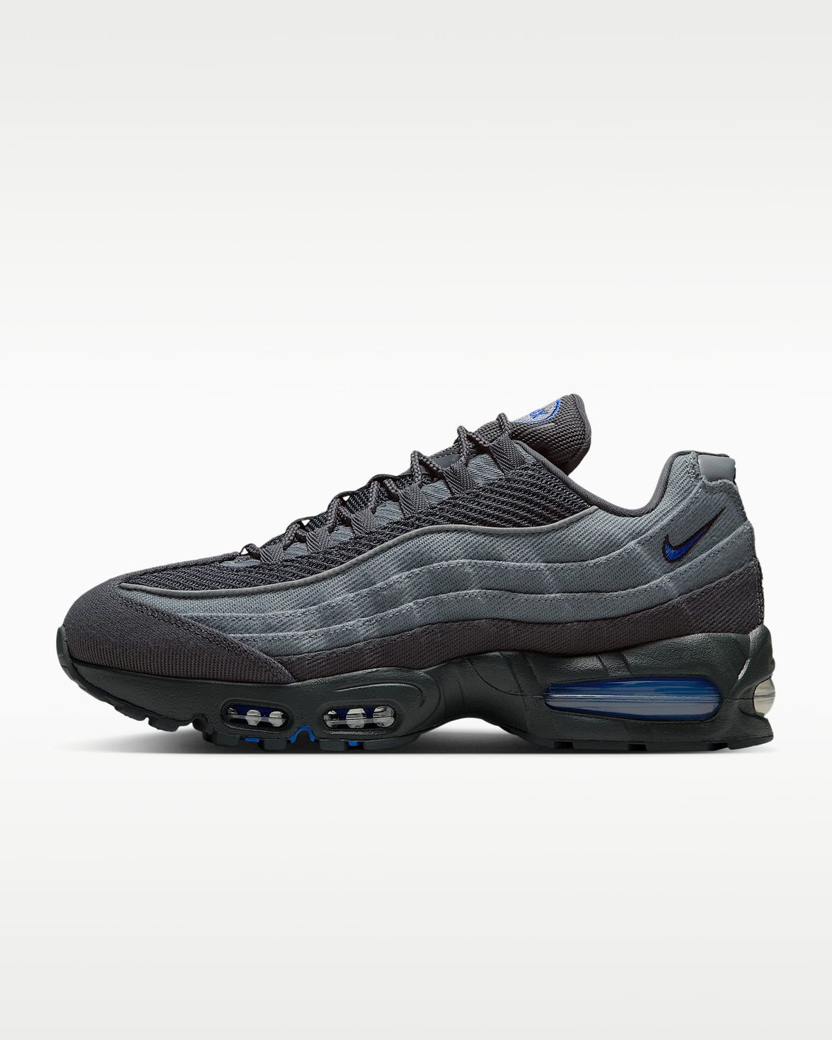 Nike Air Max 95 ¨C Dark Grey / Royal Blue Mesh Athletic Sneakers