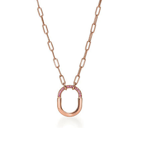 Tiffany Lock Pink Pave Diamonds 18K Gold Necklace
