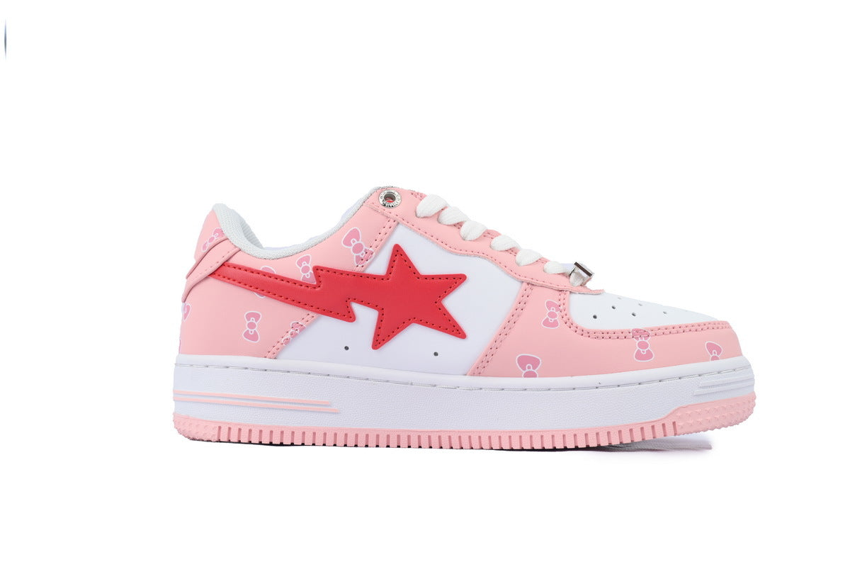 A BATHING APE BAPE STA Pink & White Hello Kitty Graphic Sneakers | Women's & Men's Skate-Inspired Shoes