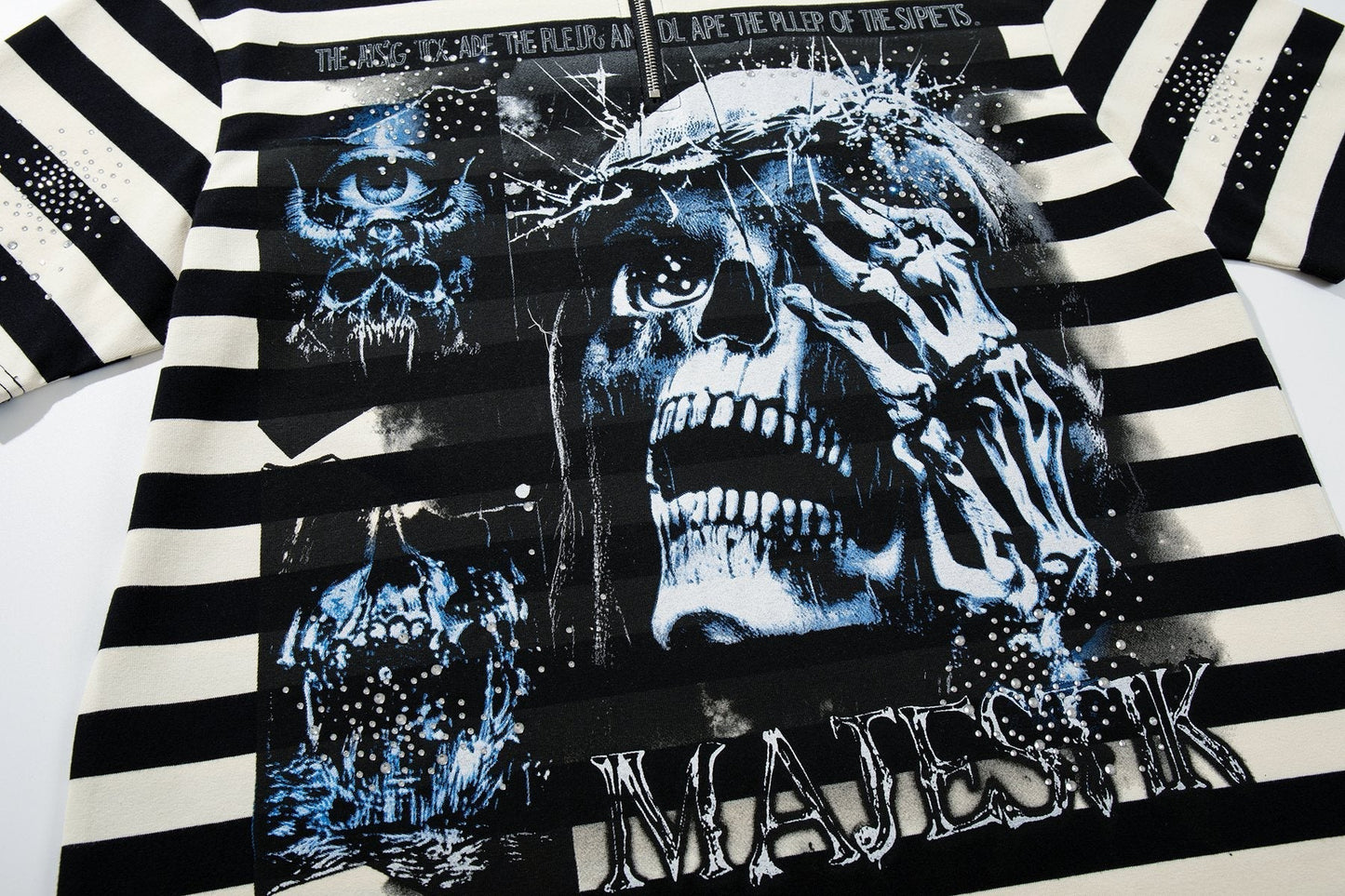 MAJESTIK Skull Graphic Striped Zip-Collar T-Shirt ¡ª detail