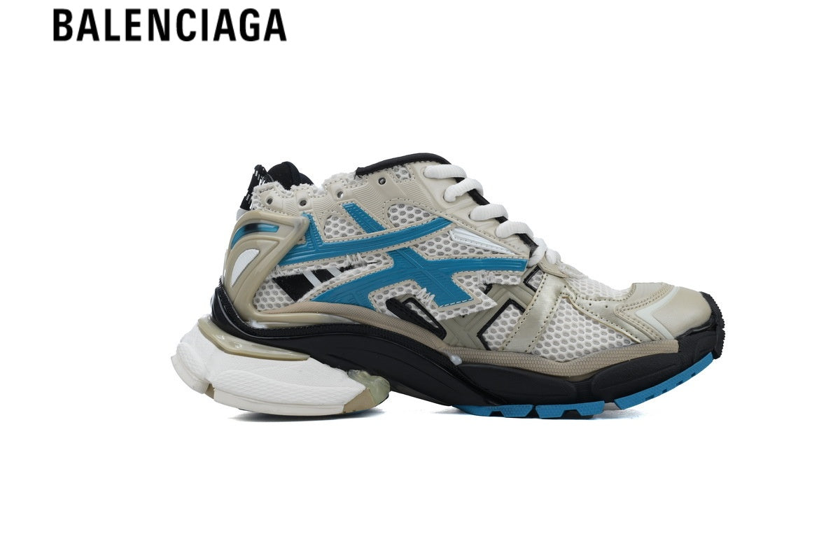 Balenciaga Runner men's shoes  women sneakers ¡ª Beige Mesh & Blue Synthetic Overlays