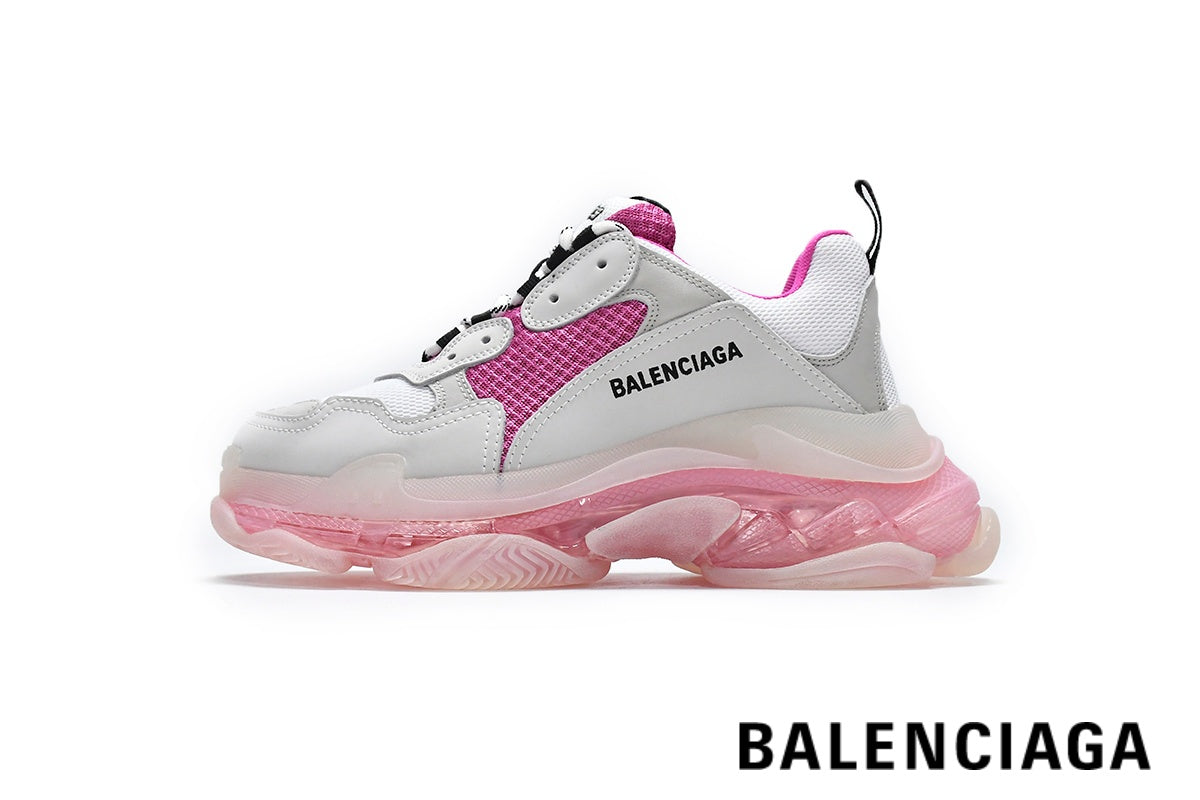 Balenciaga Triple S men's shoes  women sneakers ¨C White, Pink & Clear Sole