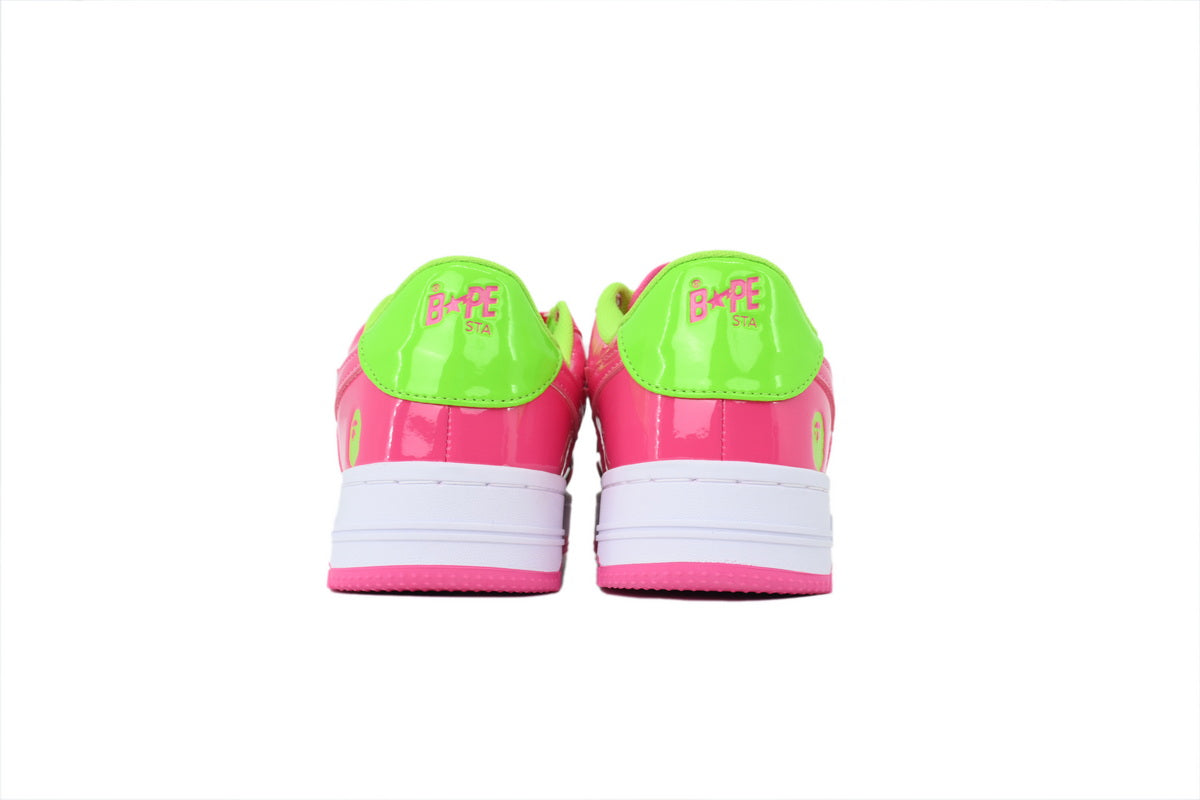 A BATHING APE BAPE STA Glossy Hot Pink & Neon Green Sneakers | Women's & Men's Skate-Inspired Shoes
