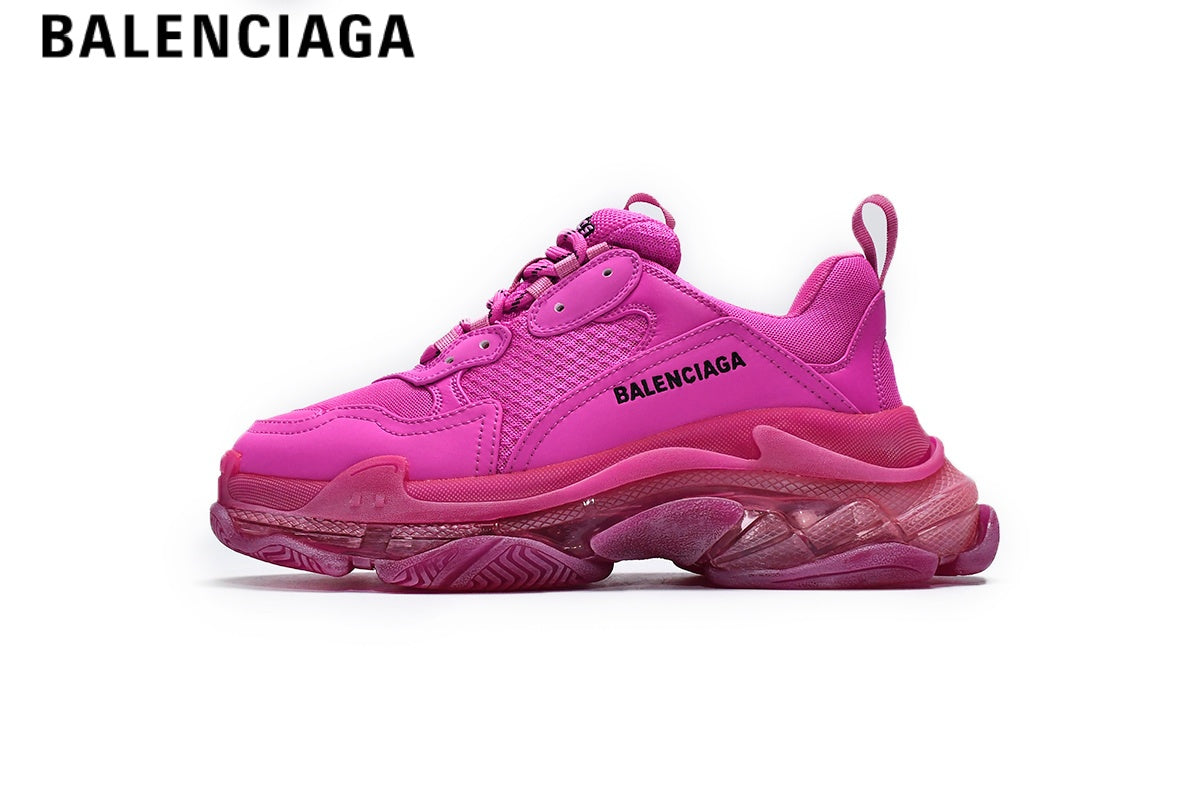 Balenciaga Triple S men's shoes  women sneakers ¡ª Hot Pink, Clear Sole
