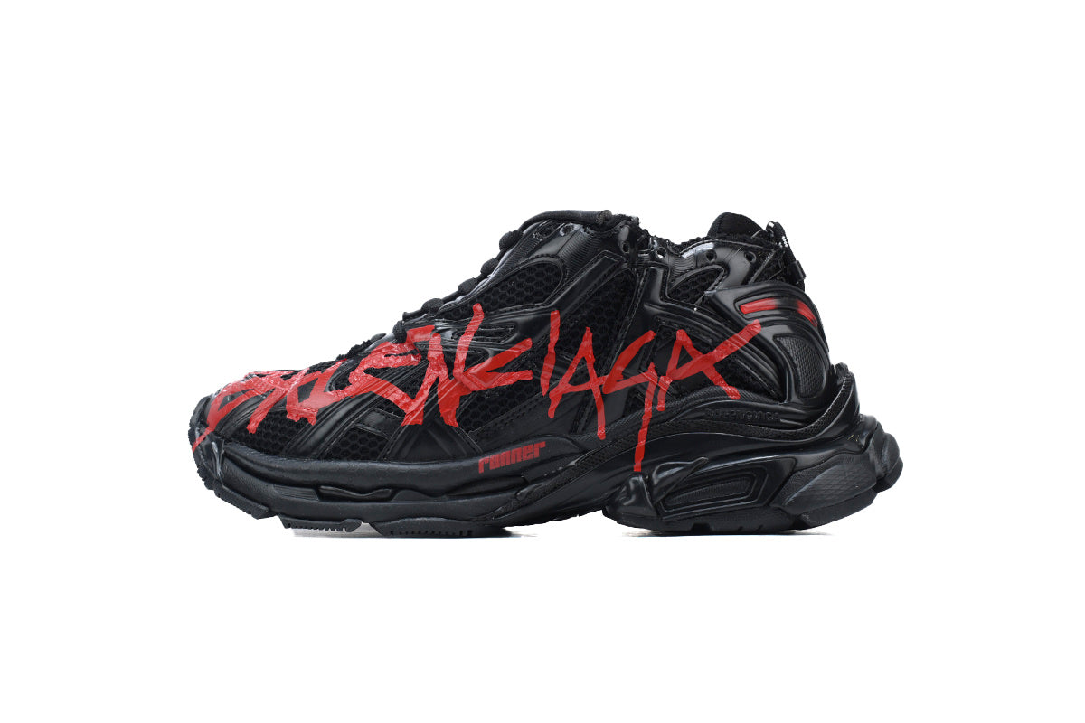 Balenciaga  men's shoes Track  Runner Sneaker ¨C Distressed Low-Top balenciaga runners Black and Red