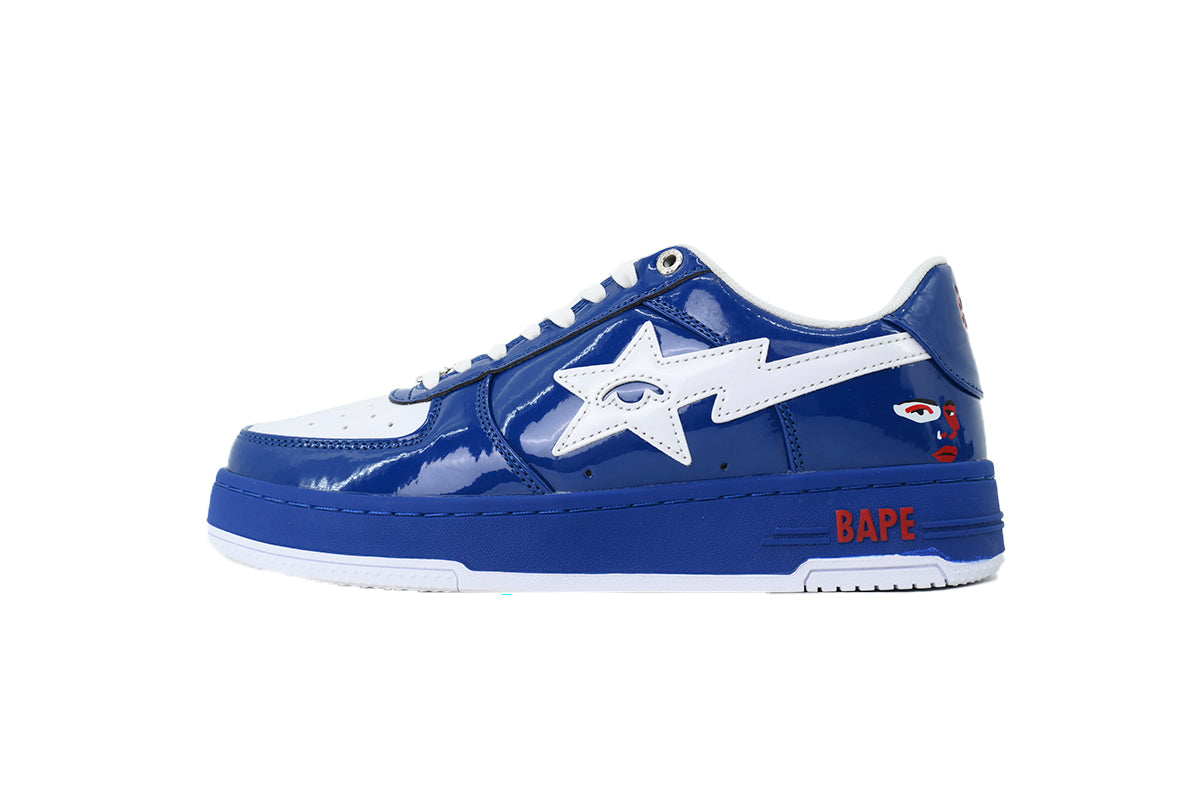 A BATHING APE BAPE STA Glossy Deep Blue & White Eye-Graphic Sneakers | Women's & Men's Skate-Inspired Shoes