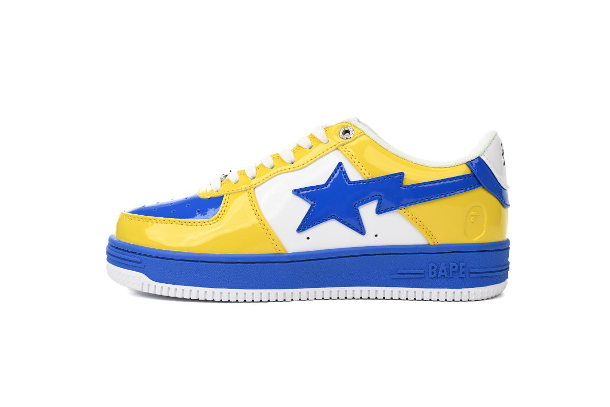 A BATHING APE BAPE STA Glossy Yellow & Royal Blue Sneakers | Women's & Men's Skate-Inspired Shoes