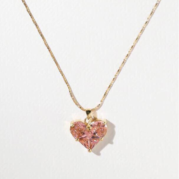 Celine Pink Heart Crystal 18K Gold Necklace